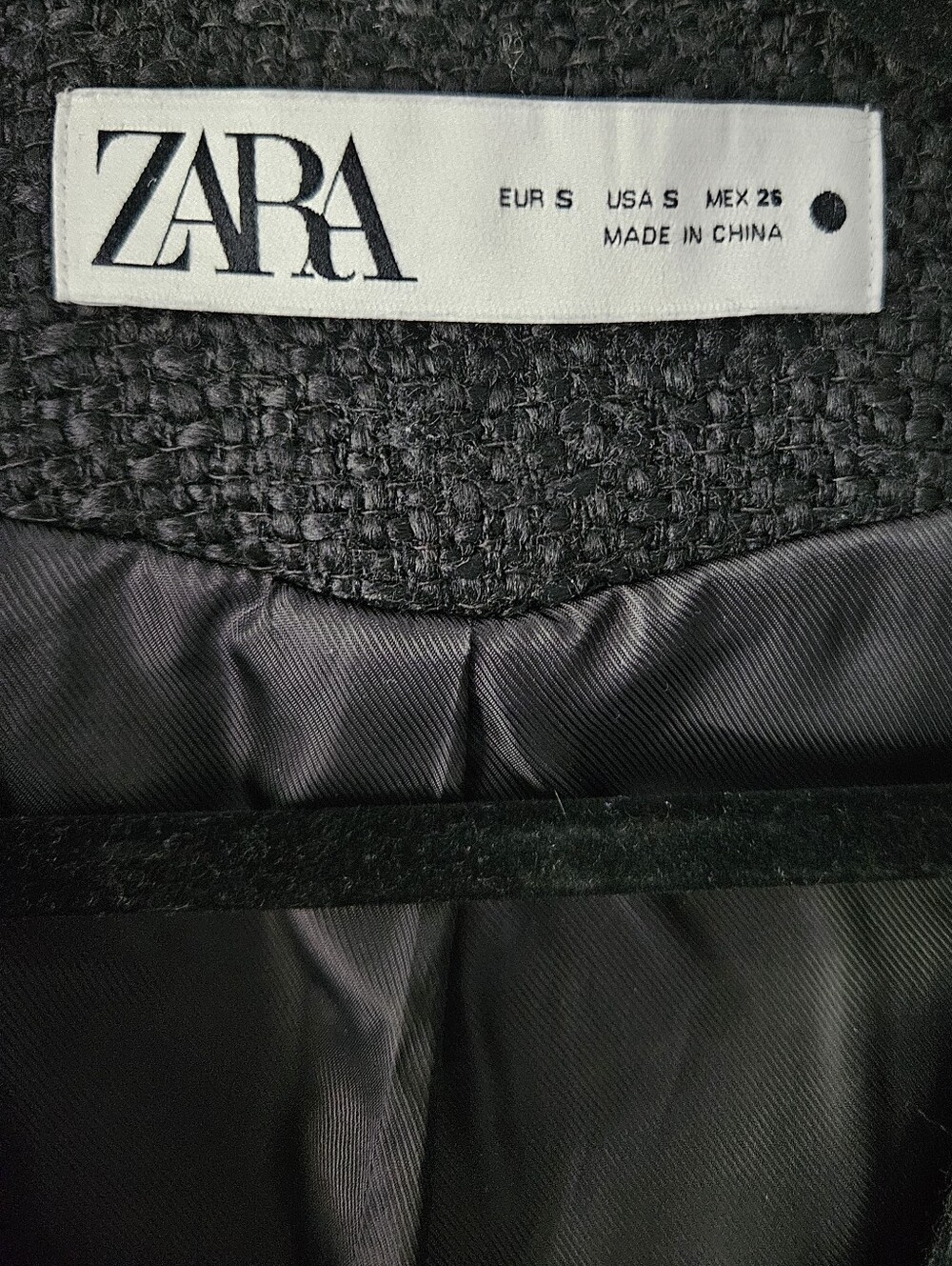 ZARA Black Textured Tweed Military Style Jacket Gold Filigree Buttons Size S - Picture 3 of 9